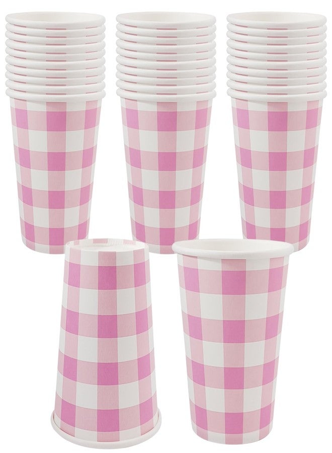 EaciTown Pink Paper Cups Pink Gingham Party Supplies Easter Day Pink Coffee Cups Disposable Valentines'day Beverage Cups (30) - Image 1